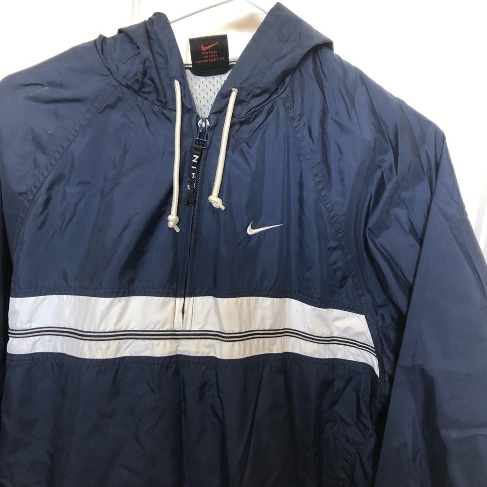 Vintage Nike woman’s size large 12-14 navy and white lined 1/4 zip windbreaker - Picture 2 of 10